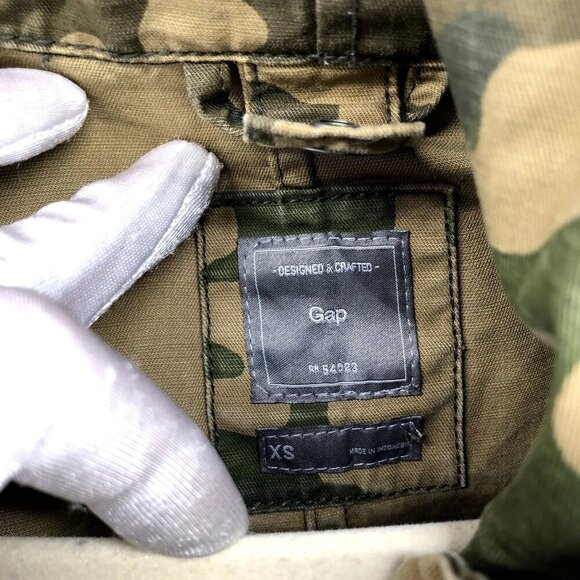 GAP Camo Utility Jacket Womens XS Drawstring Waist Outdoors Canvas Mid Length - Picture 5 of 9